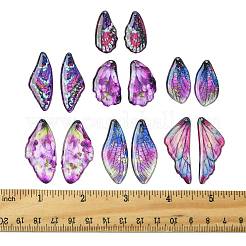 透明エポキシ樹脂ペンダント  花柄のチャームが付いた羽  金箔  パープル  39x19x2.5mm  穴：1mm&nbsp;RESI-FS0002-33B