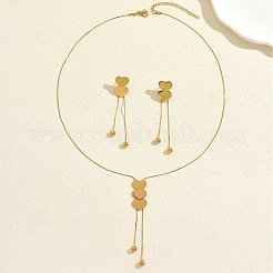 Elegant Stainless Steel Heart Pendant Lariat Necklace & Earrings Bracelet Set for Women Party Gift&nbsp;LF0816