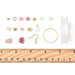 DIYイヤリング/ブレスレット作りキット  宝石、アクリル、CCB、ABSプラスチックビーズを含む  鉄丸カン  真鍮製フープピアスパーツ  鉄のピアスフック  タッセルペンダントと伸縮性のある糸  ミックスカラー  5~8x5~8mm  穴：1mm&nbsp;DIY-FS0009-94