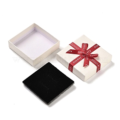 厚紙のカップルリング梱包箱  リング用のスポンジが入ったジュエリーギフトケース  耐火レンガのちょう結びの正方形  フローラルホワイト  7.45x7.5x2.2~2.65cm&nbsp;CON-Z006-02A
