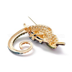合金エナメルブローチ  ラインストーン付き  カメレオン  ライトゴールド  砂茶色  58x71x13mm  穴：6.8x6mm  ピン：0.7mm&nbsp;JEWB-P012-06B