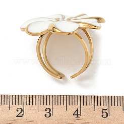 304ステンレススチールオープンカフリング  花  女性用エナメル入り  カドミウムフリー＆ニッケルフリー＆鉛フリー  イオンプレーティング（ip）  18KGP本金メッキ  調整可能  花：30x30.5mm&nbsp;RJEW-A086-01G