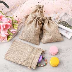 ポリエステル模造黄麻布包装袋巾着袋  淡い茶色  13.5x9.5cm&nbsp;ABAG-R004-14x10cm-05