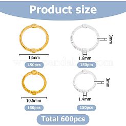 600個4スタイルの合金ビーズフレーム  リング  ミックスカラー  10.5~13x3mm  穴：1.4~1.6mm  150個/スタイル&nbsp;FIND-HS0001-08