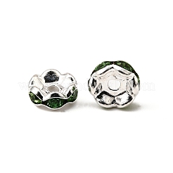 真鍮製A級ラインストーンスペーサービーズ  ウェーブエッジ  ロンデル  ニッケルフリー  銀  ペリドット  8x3.8mm  穴：1.5mm&nbsp;RSB030NF-10