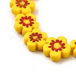 手作りミッレフィオーリガラスビーズ連売り  花  ゴールド  10~12x2.6mm  穴：1mm  約40個/連  15'（38センチメートル）&nbsp;LAMP-J035-10mm-03