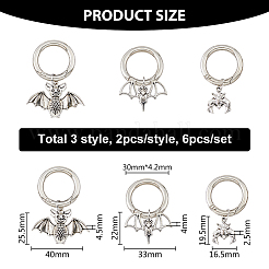 チベットスタイルバット合金ペンダント  スプリングゲートリング付き  靴のチャーム装飾アクセサリー用  アンティークシルバー＆プラチナ  50~55mm  3スタイル  2個/スタイル  6個/セット&nbsp;HJEW-AB00223