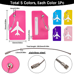 飛行機柄のシリコン製荷物タグ 5個 5色 長方形  旅行IDラベル  スーツケース名札  ステンレス鋼リング付き  ミックスカラー  91x51x5.5mm  1pc /カラー&nbsp;DIY-SP0002-77B