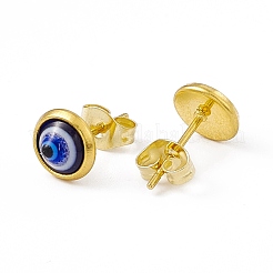 レジンナザールボンジュウスタッドピアス  女性用ゴールデン 304 ステンレススチール ジュエリー  ブルー  7.5mm  ピン：0.8mm&nbsp;EJEW-P212-17G-02