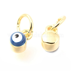 真鍮製エナメルペンダント  カドミウムフリー＆鉛フリー  長持ちメッキ  18KGP本金メッキ  丸カン付き  ナザールボンジュウ付き列  ディープスカイブルー  5x3.5x4.5mm  丸カン：5x0.6ミリ  3内径。&nbsp;KK-Y001-02C-03G