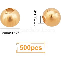 304ステンレススチールビーズ  中空ラウンド  ゴールドカラー  3x3mm  穴：1mm  約500個/袋  1bag /ボックス&nbsp;STAS-UN0017-74G
