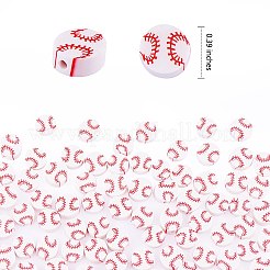 野球ポリマー粘土ビーズ200個  チーターのための咀嚼ビーズ  DIYの看護ネックレス用  ホワイト  10x4mm  穴：2mm&nbsp;JX611A