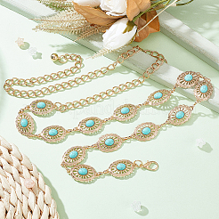 Synthetic Turquoise Oval Link Chain Waist Belts&nbsp;AJEW-WH0314-128G