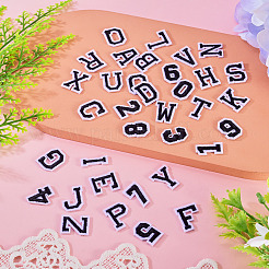 36個2セット、2スタイルの文字a〜zと数字0~9のポリエステル刺繍縫い付けパッチセット  布のアップリケ  ブラック  18~19x6.5~15.5x1.4~1.5mm  1セット/スタイル&nbsp;PATC-TA0001-55G