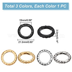 3個 3色 304ステンレススチール スプリングゲートリング  Oリング  イオンプレーティング（ip）  ミックスカラー  21.5x3.5mm  7ゲージ  内径：15mm  1pc /カラー&nbsp;STAS-UN0041-74