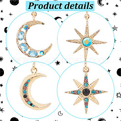 2 Sets 2 Styles Colorful Rhinestone Moon & Star Asymmetrical Earrings&nbsp;EJEW-FI0001-22