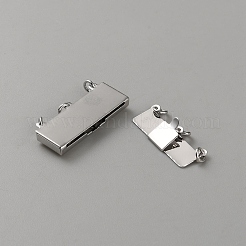 真鍮製ボックスクラスプ  丸カン付き  プラチナ  23.5x13x3.5mm  穴：2mm&nbsp;KK-WH0030-09P-01