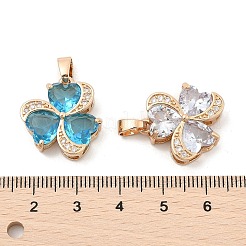 Rack Plating Leaf Brass Clear Cubic Zirconia With Glass Pendants&nbsp;KK-S407-18KCG
