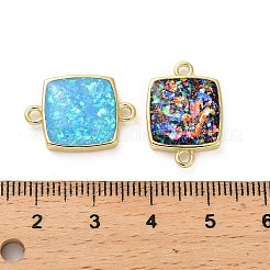 真鍮パヴェ合成オパールスクエアコネクタチャーム  ゴールドカラー  ラックめっき  長持ちメッキ  ミックスカラー  19.5x13.5x4mm  穴：1.6mm&nbsp;KK-A239-06G