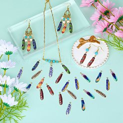 30スタイルラックメッキ合金ペンダント10個。  印刷  鉛フリー＆カドミウムフリー＆ニッケルフリー  フェザーチャーム  ライトゴールド  ミックスカラー  36.5x8x1.5mm  穴：1.8mm  3個/スタイル&nbsp;FIND-SZ0003-44