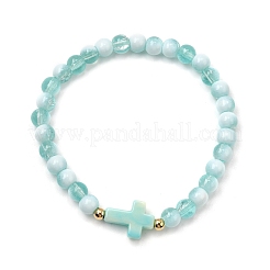 6Pcs 6 Colors Crackle Glass Round Beaded Stretch Bracelets&nbsp;BJEW-JB12063