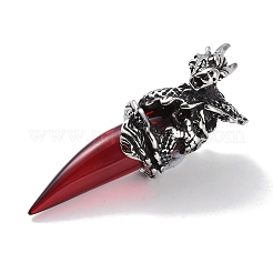 ガラスチャーム  316外科用ステンレス鋼の部品付き  ドラゴン  暗赤色  48x17.5x15mm  穴：6.5x3mm&nbsp;STAS-E212-06AS-04