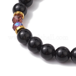 8mm ラウンド天然黒曜石と染色クォーツビーズストレッチブレスレット  女性用ファセットキューブガラスブレスレット  内径：2-1/2インチ（6.2cm）  ラウンド：8mm&nbsp;BJEW-JB10436