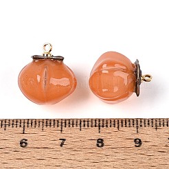 オペークアクリルパーツ  柿  金色の真鍮ループ  サンゴ  16.5~17.5x14~15.5x14~15.5mm  穴：1.6mm&nbsp;OACR-N155-06