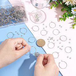 316サージカルステンレスフープピアス金具120個  ワイングラスチャームリング  304ステンレススチール製丸カン200個付き  ステンレス鋼色  21ゲージ  24x20x0.7mm&nbsp;STAS-UN0043-03