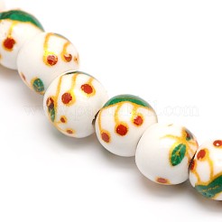 Handmade Flower Printed Porcelain Ceramic Beads Strands&nbsp;PORC-M005-6mm-M