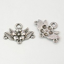 チベット風シャンデリアコネクターパーツ  鉛フリー及びカドミウムフリー  花  アンティークシルバー色  32x23x3mm  穴：2mm&nbsp;LS-EA9731Y