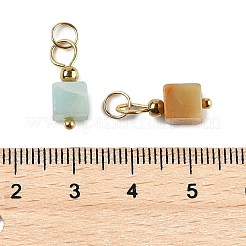 ナチュラルフラワーアマゾナイトペンダント  304ステンレススチールループ付きスクエアチャーム  ゴールドカラー  16x6x6mm  穴：3.5mm&nbsp;STAS-Z129-01G-02