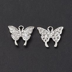 合金ラインストーンペンダント  カドミウムフリー＆鉛フリー  蝶のチャーム  プラチナ  16.5x19x2mm  穴：2mm&nbsp;ALRI-O013-01P