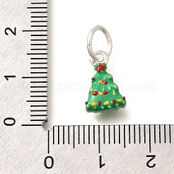 クリスマステーマの真鍮エナメルチャーム  丸カン付き  ラックめっき  鉛フリー＆カドミウムフリー  プラチナ  クリスマスツリー  13x8.5x4.5mm  穴：5.5mm&nbsp;KK-R212-15A-P