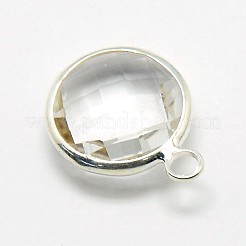シルバーカラーメッキ真鍮ガラスペンダント  フラットラウンド  ミックスカラー  12x9x5mm  穴：2mm&nbsp;GLAA-J018A-S