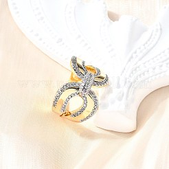 真鍮マイクロパヴェキュービックジルコニアカフスリング  カドミウムフリー＆鉛フリー  本物の金メッキと本物のプラチナメッキ  16mm  内径: 調節可能&nbsp;RJEW-V007-03GP
