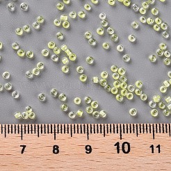 12/0 FGBグレードAラウンドガラスシードビーズ  透明インサイドカラー  光沢メッキ  緑黄  2.3x1.5mm  穴：1mm  約48500個/ポンド&nbsp;SEED-N001-F-239