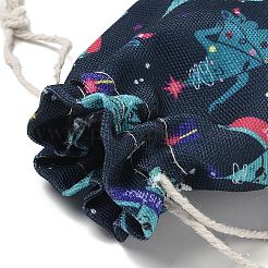 クリスマステーマの布プリント収納バッグ  巾着袋  長方形  マリンブルー  14x10x0.4cm&nbsp;ABAG-F010-02A-05