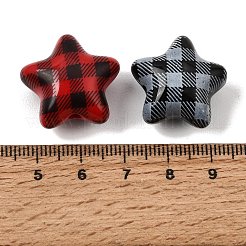 印刷された不透明なアクリルビーズ  市松模様の星  ミックスカラー  21.5x23x13mm  穴：3mm&nbsp;AC-CBA0D47-03