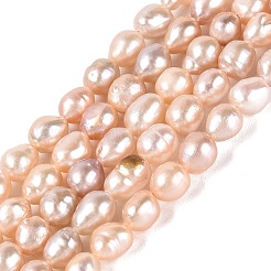 天然有核パールビーズ連売り  けし真珠  ライス  桃パフ  4~11.5x4~6mm  穴：0.5mm  約50~82個/連  15.16~15.55インチ（38.5~39.5cm）&nbsp;PEAR-N012-02Q-02