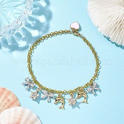 Summer Beach Dolphin & Bowknot Alloy Eanmel Charm Bracelets&nbsp;BJEW-JB10382