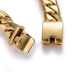 イオンプレーティング（IP）304ステンレススチールカーブチェーンブレスレット  箱の留め金付き  ゴールドカラー  9インチ（23cm）  16x6mm&nbsp;BJEW-E346-17G