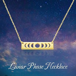 Brass Rectangle with Moon Phase Pendant Necklace with Cable Chains for Women&nbsp;JN1026B