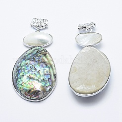 Brass Paua Shell Oval Big Pendants&nbsp;SSHEL-F0006-52-01