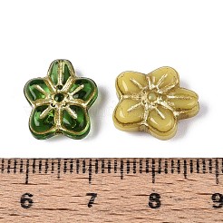 不透明なガラスビーズ  花  ゴールドライン入り  ミックスカラー  13.5x12x5mm  穴：1mm&nbsp;LAMP-T021-41M