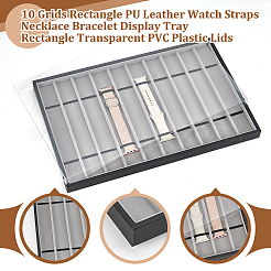 10 Grids Rectangle PU Leather Watch Straps Necklace Bracelet Display Tray&nbsp;ODIS-NB0001-38A