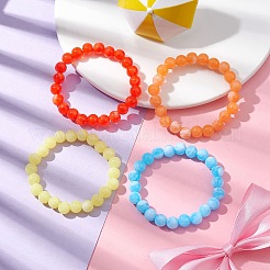 4Pcs 4 Colors Acrylic Imitation Jade Round Beaded Stretch Bracelets Set&nbsp;BJEW-JB10150