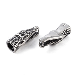 304ステンレススチールビーズ  大穴ビーズ  ワニ  アンティークシルバー  36.5x13.5x13mm  穴：9x8.5mm&nbsp;STAS-B061-02AS