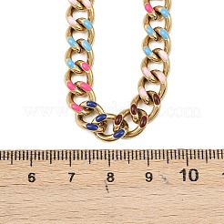 8mm 201ステンレススチールエナメルキューバンリンクチェーンネックレス  カラフル  ゴールドカラー  15.83インチ（40.2cm）&nbsp;NJEW-H085-02G