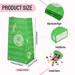 サッカー柄紙製ベーカリーバッグ15枚  食品グレードの食品  キャンディーバッグ  長方形  ライムグリーン  119x70x218mm&nbsp;ABAG-TA0002-32C